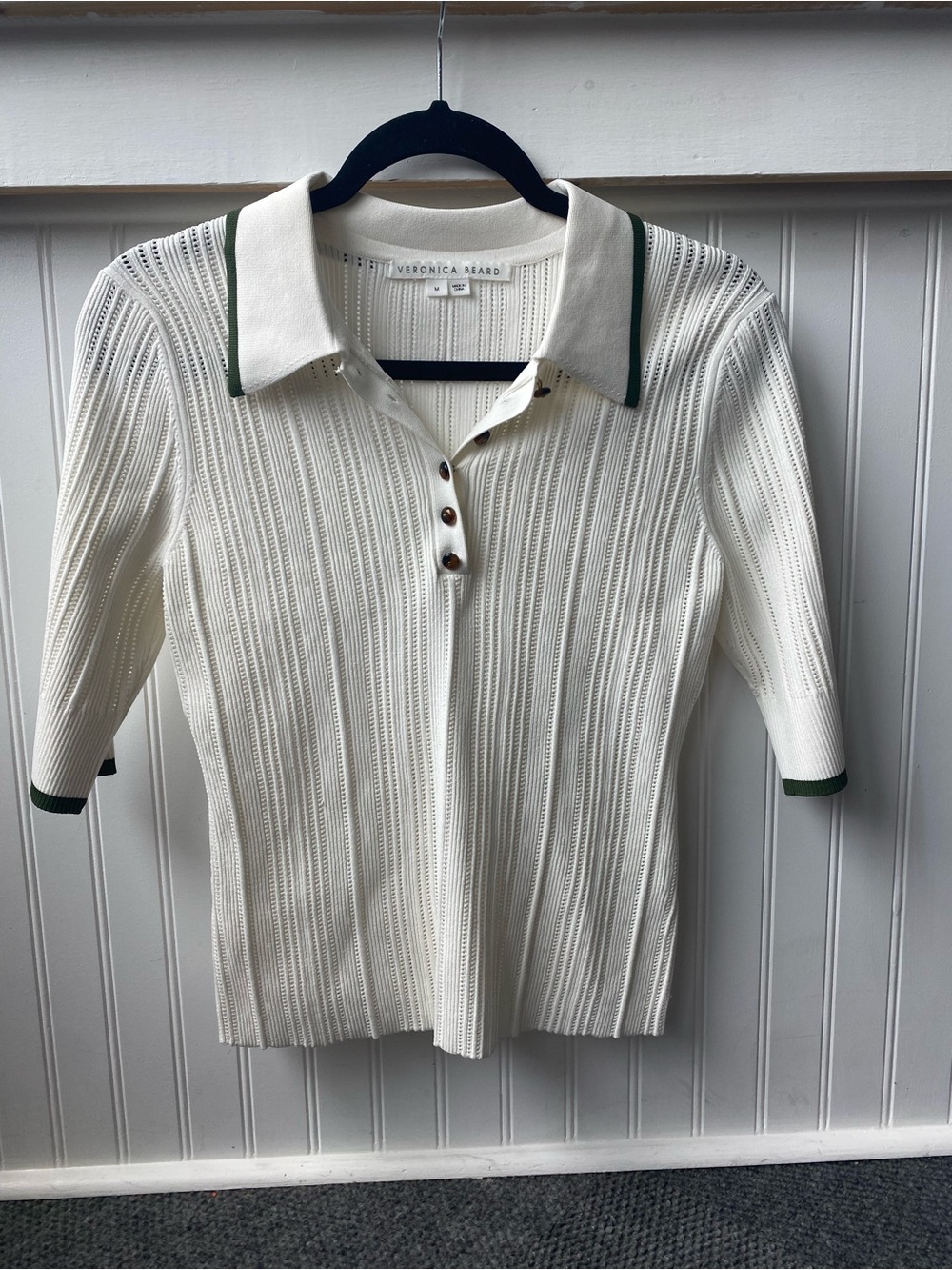 Veronica Beard Soza Polo White Textured Knit Polo